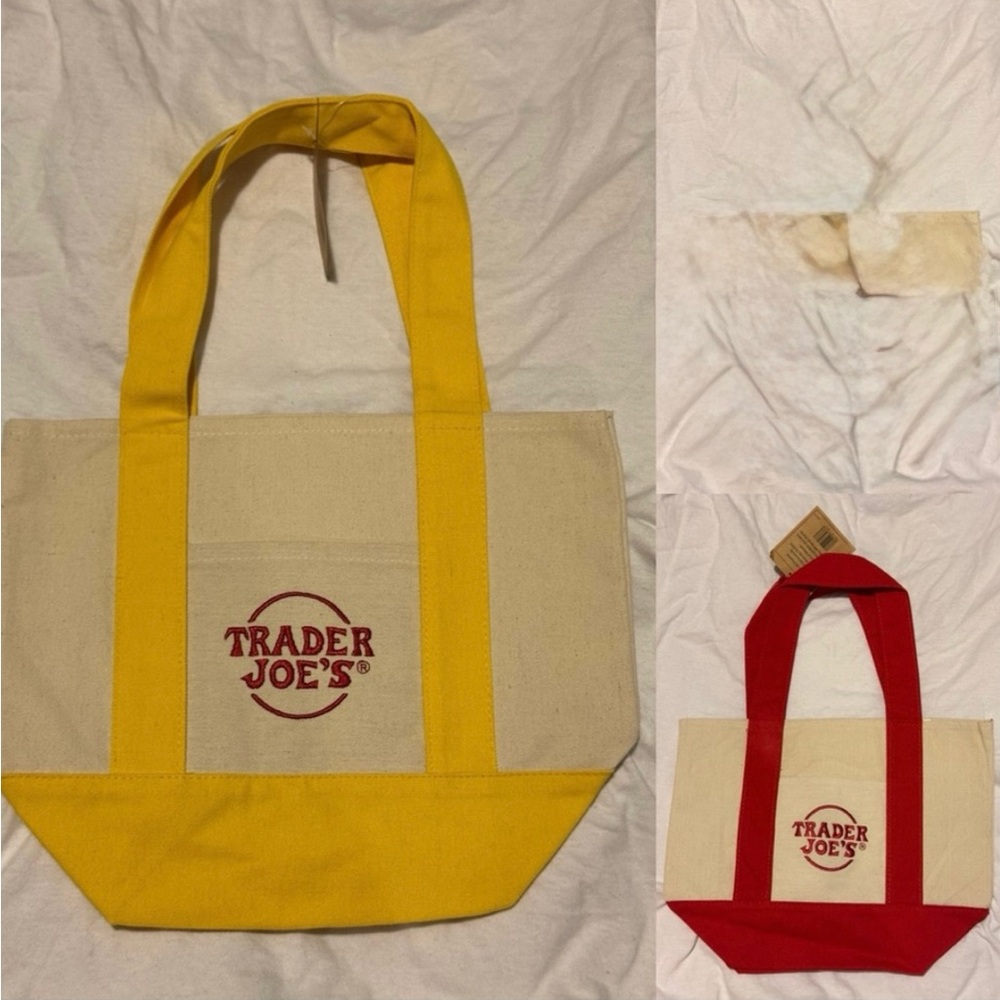 2 NEW Trader Joe’s Collectible Canvas Tote Bags - Yellow, Red